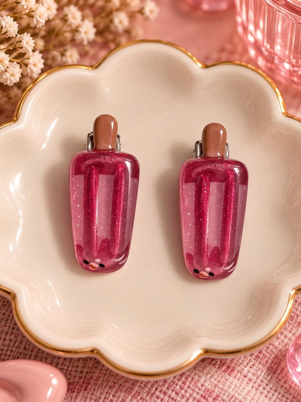Pink Popsicle Resin Hair Clip New